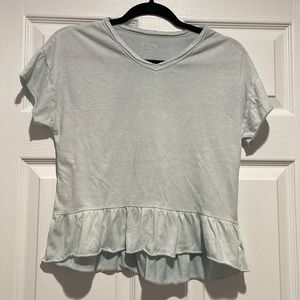Raw edge v neck peplum tee